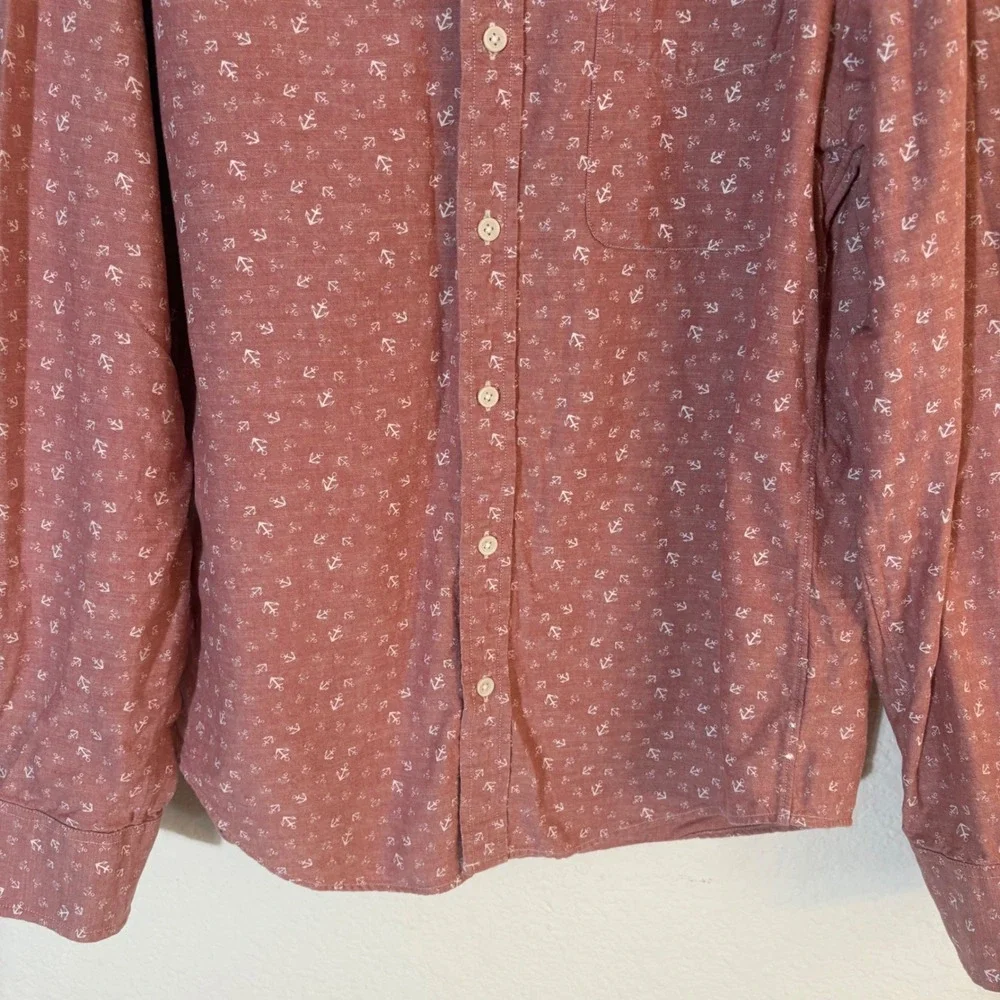 J. Crew Anchor Print Button Down Shirt Mens Medium Red Pink